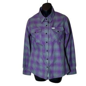 Dixxon women’s small reign flannel shirt purple pearl snap plaid country